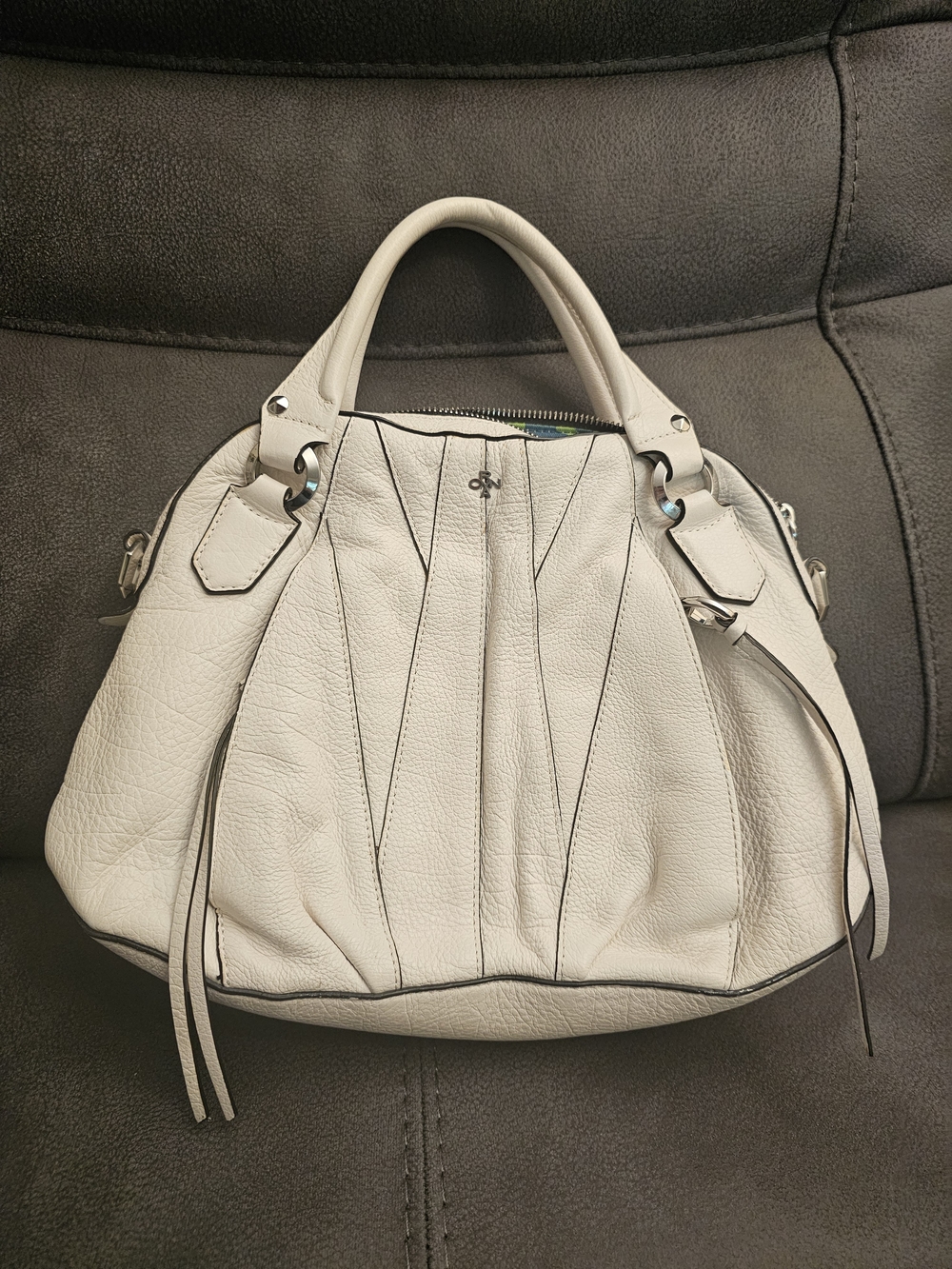 Women's White Leather Satchel Handbag - Designer-Inspired